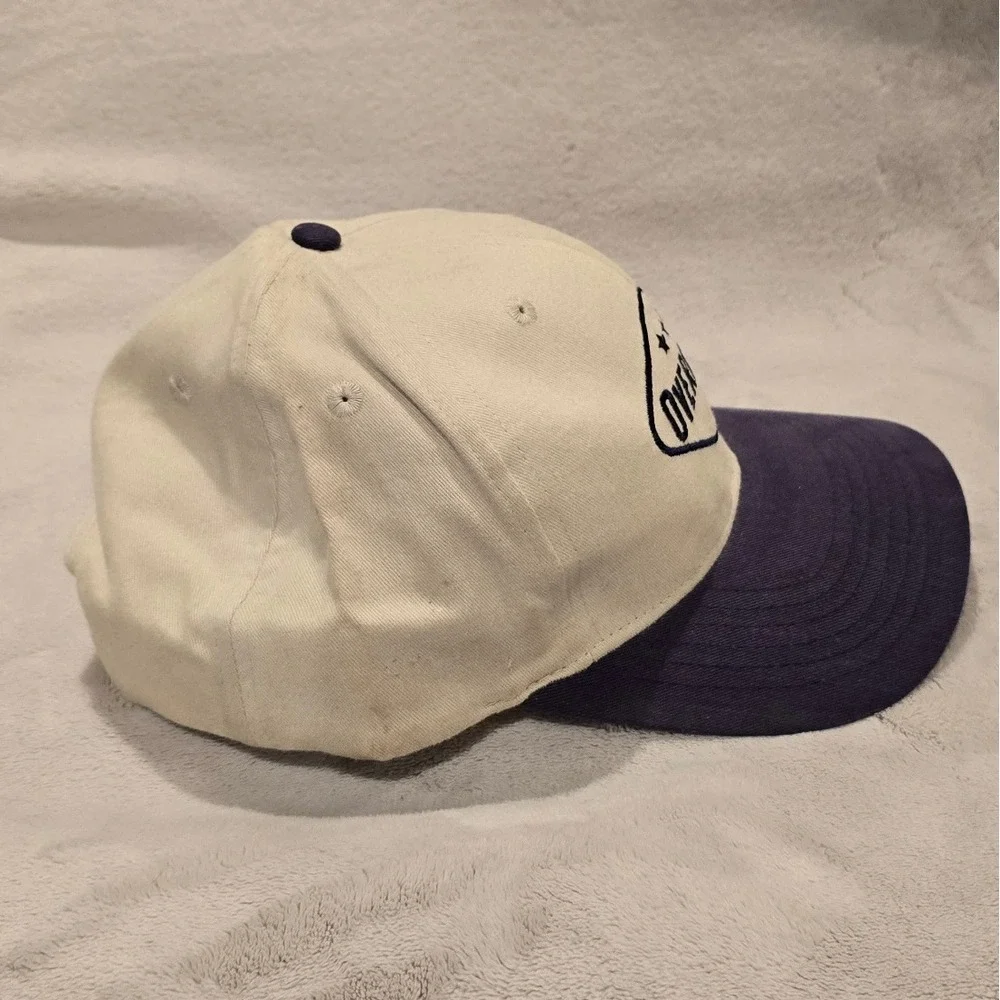 Vintage Overnite Cap Hat Beige & Blue Baseball Style Adjustable‎ Adult Trucker